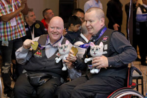 Gary Swift and Tony Southern pose with their gold medals following success at the 2023 World Abilitysport Games