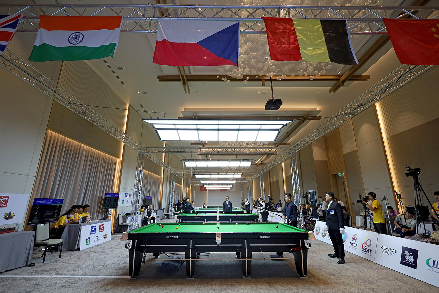 Snooker tables and national flags