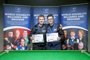 Matthew Haslam and Ryan Pinnington pose with their certificates after their final match